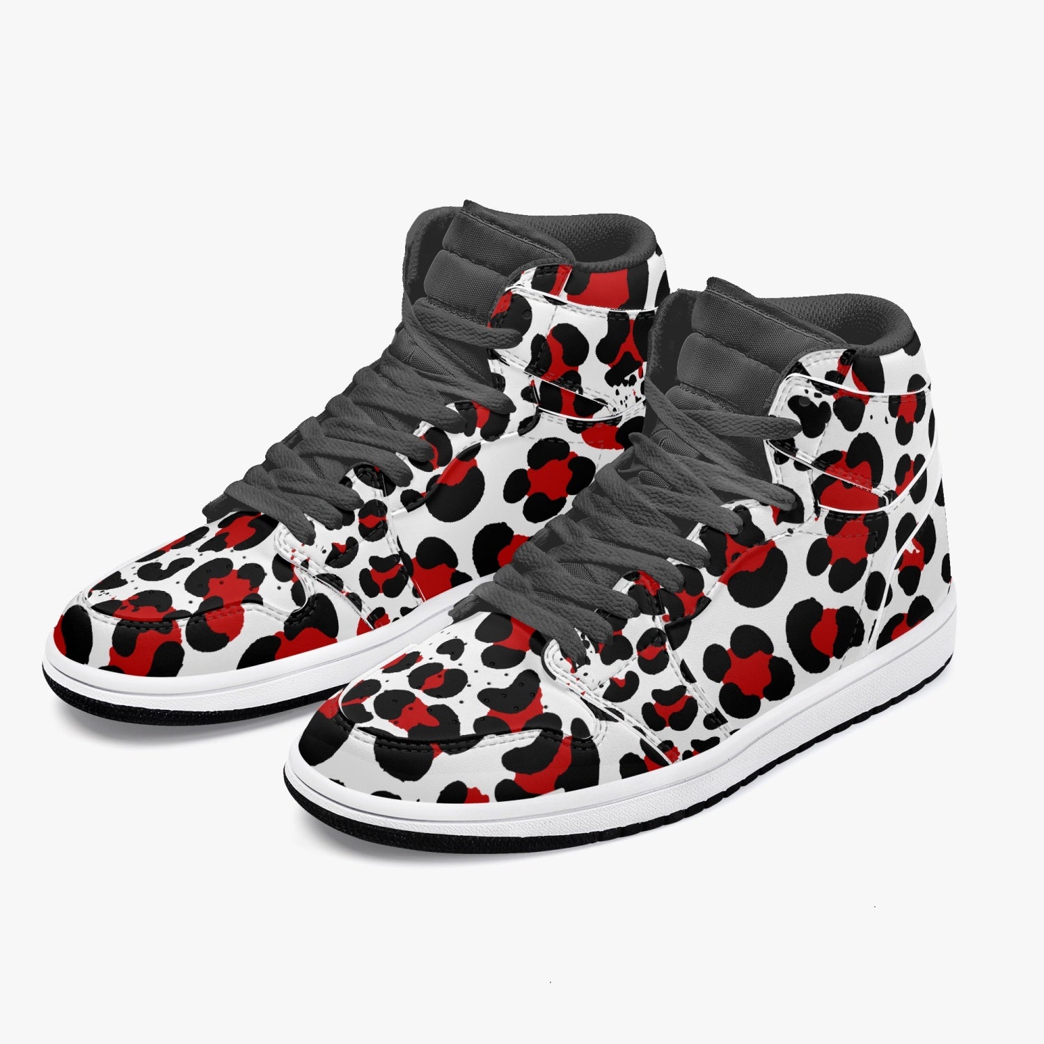 New Black & Red Leopard Print High-Top Leather Shoes