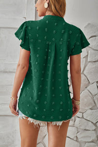 Swiss Dot Notched Cap Sleeve T-Shirt