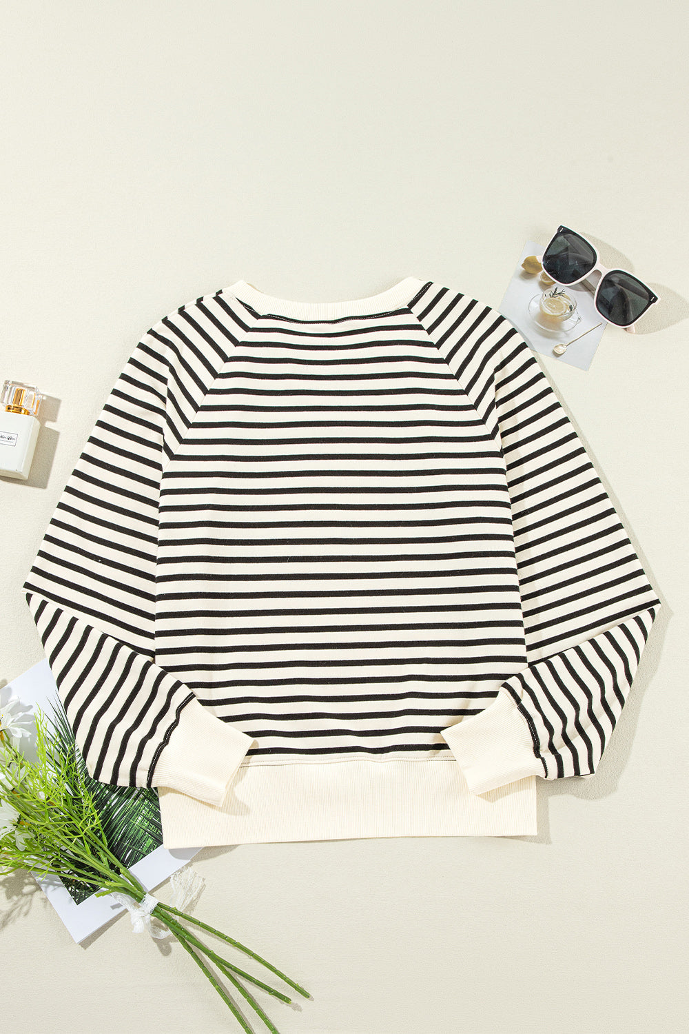 Decorative Button Striped Long Sleeve Sweatshirt