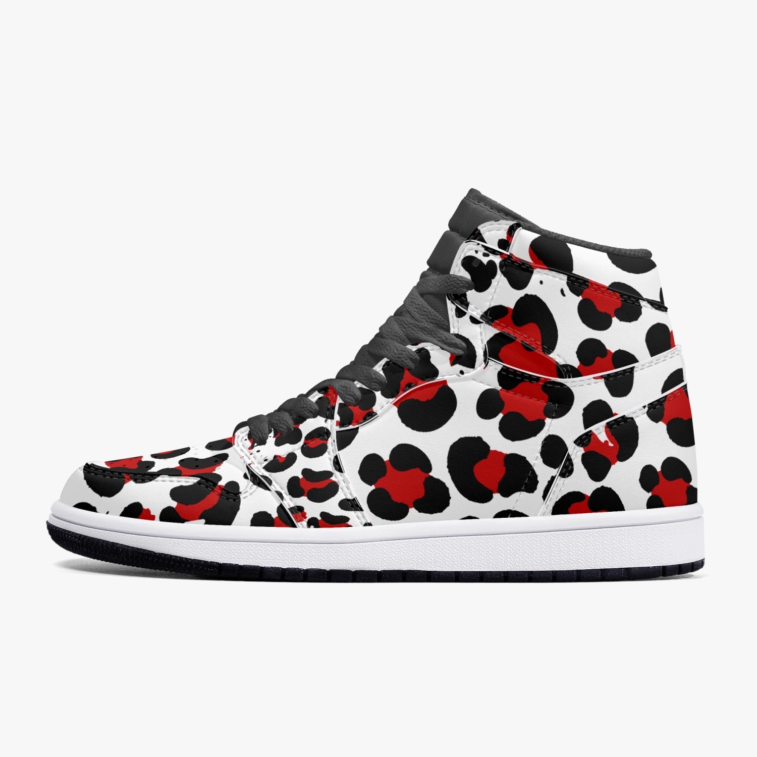 New Black & Red Leopard Print High-Top Leather Shoes