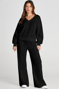 V-Neck Long Sleeve Top and Pants Active Set