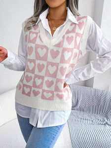 Heart V-Neck Sweater Vest Trendsi