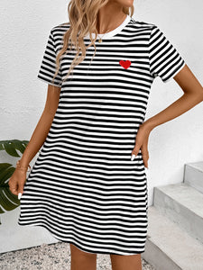 Striped Round Neck Short Sleeve Dress