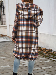 Plaid Zip Up Hooded Coat