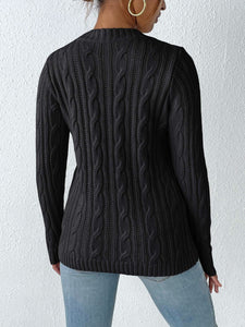 Cable-Knit Heart Round Neck Long Sleeve Sweater Trendsi