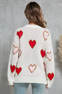 Angel Wings Contrast Heart Round Neck Long Sleeve Sweater