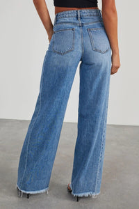 Raw Hem Wide Leg Jeans with Pockets