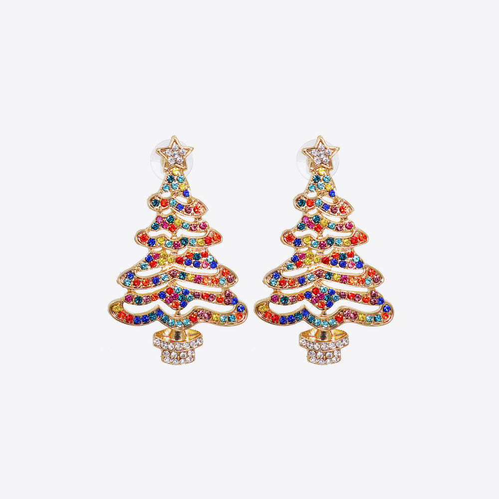 Rhinestone Alloy Christmas Tree Earrings Trendsi