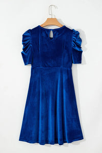 Velvet Round Neck Puff Sleeve Dress