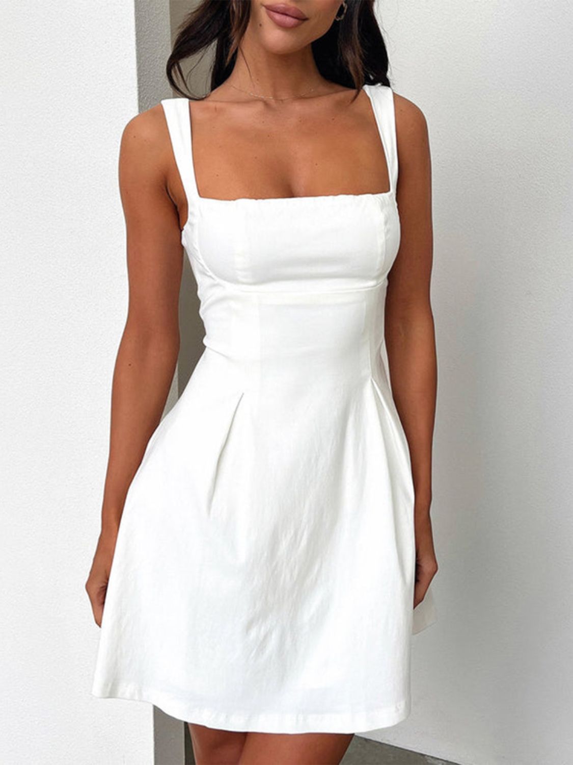 Devine Bow Back Square Neck Mini Dress Trendsi