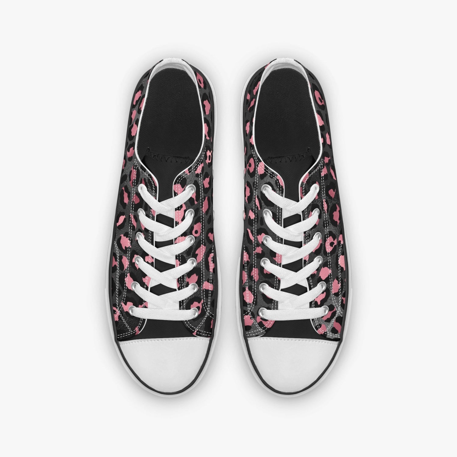 Pink & Black Leopard Low Canvas Shoes-White sole