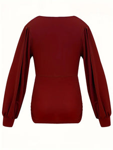 Ruched V-Neck Long Sleeve T-Shirt