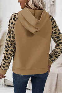 Leopard Half Button Long Sleeve Hoodie