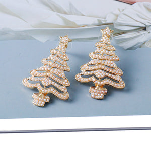 Rhinestone Alloy Christmas Tree Earrings Trendsi
