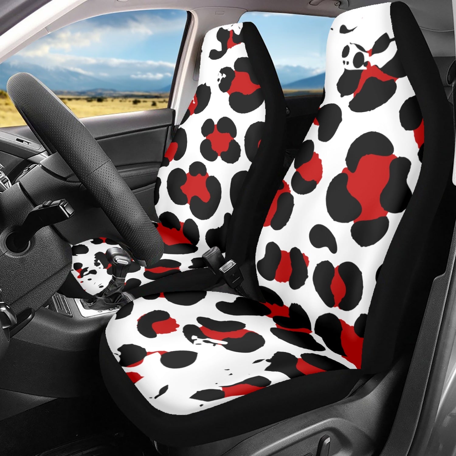 Leopard Black and Red Microfiber Car Seat Covers - 3Pcs