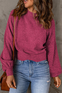 Ribbed Trim Balloon Sleeve Sweater