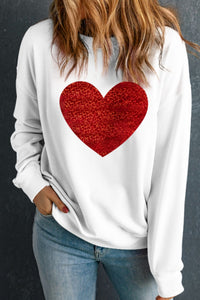 Valentine’s Day Heart Round Neck Long Sleeve Sweatshirt Trendsi