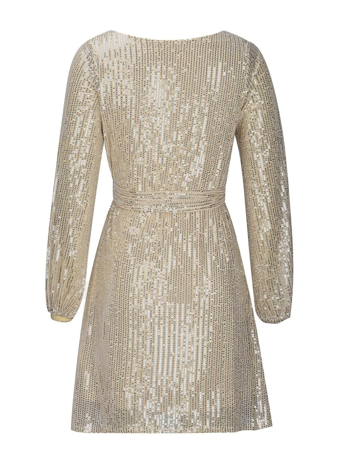 Sequin Tie Waist Long Sleeve Mini Dress Trendsi