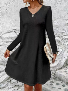 Eyelet V-Neck Long Sleeve Mini Dress