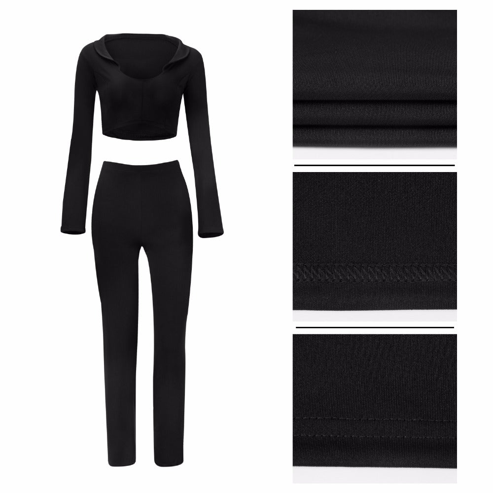 Spring two piece set Women tracksuit Plus size Sexy Solid color Crop Top Tight cropped tops Long Pant