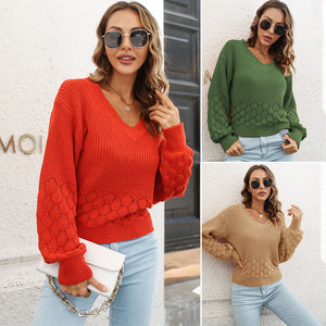 Feather Lantern Sleeve Knitted Sweater