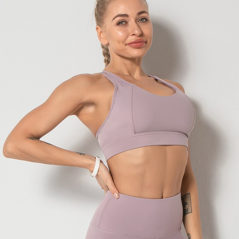 Sports bra breathable shockproof mesh splice with fine straps