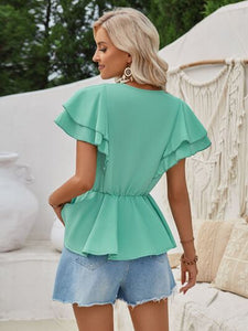 Ruffled V-Neck Peplum Blouse