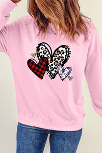 Heart Round Neck Dropped Shoulder Sweatshirt