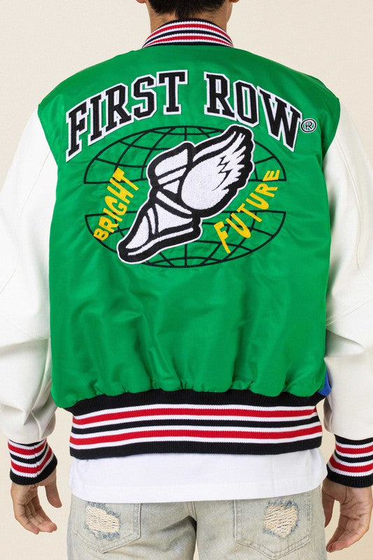 BRIGHT FUTURE GREEN LETTERMAN VARSITY JACKET