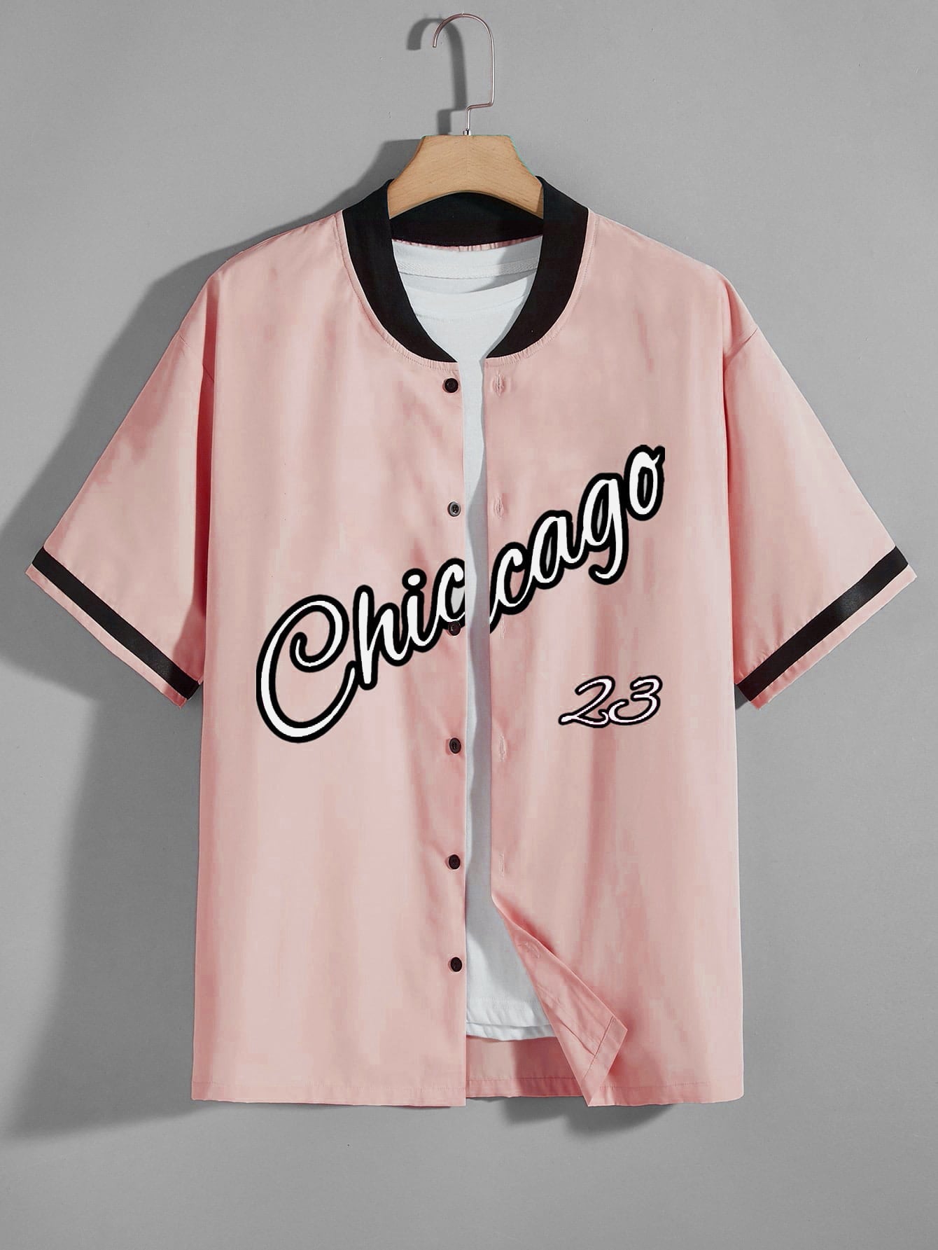 Men 1pc Letter Graphic Baseball Collar Shirt