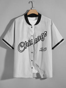 Men 1pc Letter Graphic Baseball Collar Shirt