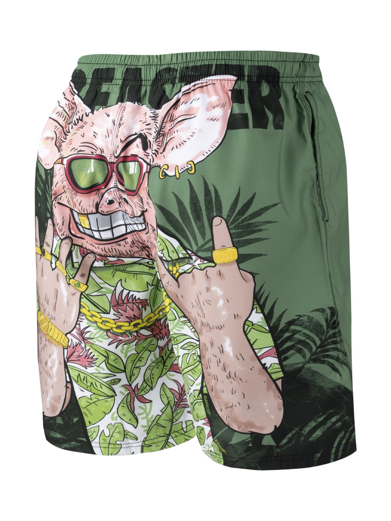 Men Cartoon Letter Graphic Drawstring Waist Swim Trunks