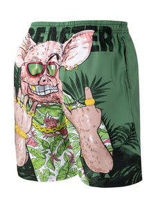 Men Cartoon Letter Graphic Drawstring Waist Swim Trunks