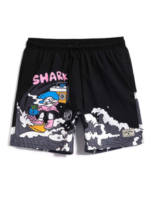 Men Cartoon Letter Graphic Drawstring Waist Swim Trunks