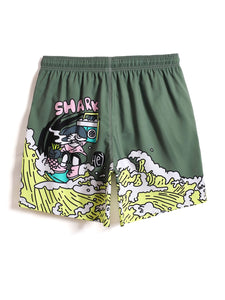 Men Cartoon Letter Graphic Drawstring Waist Swim Trunks