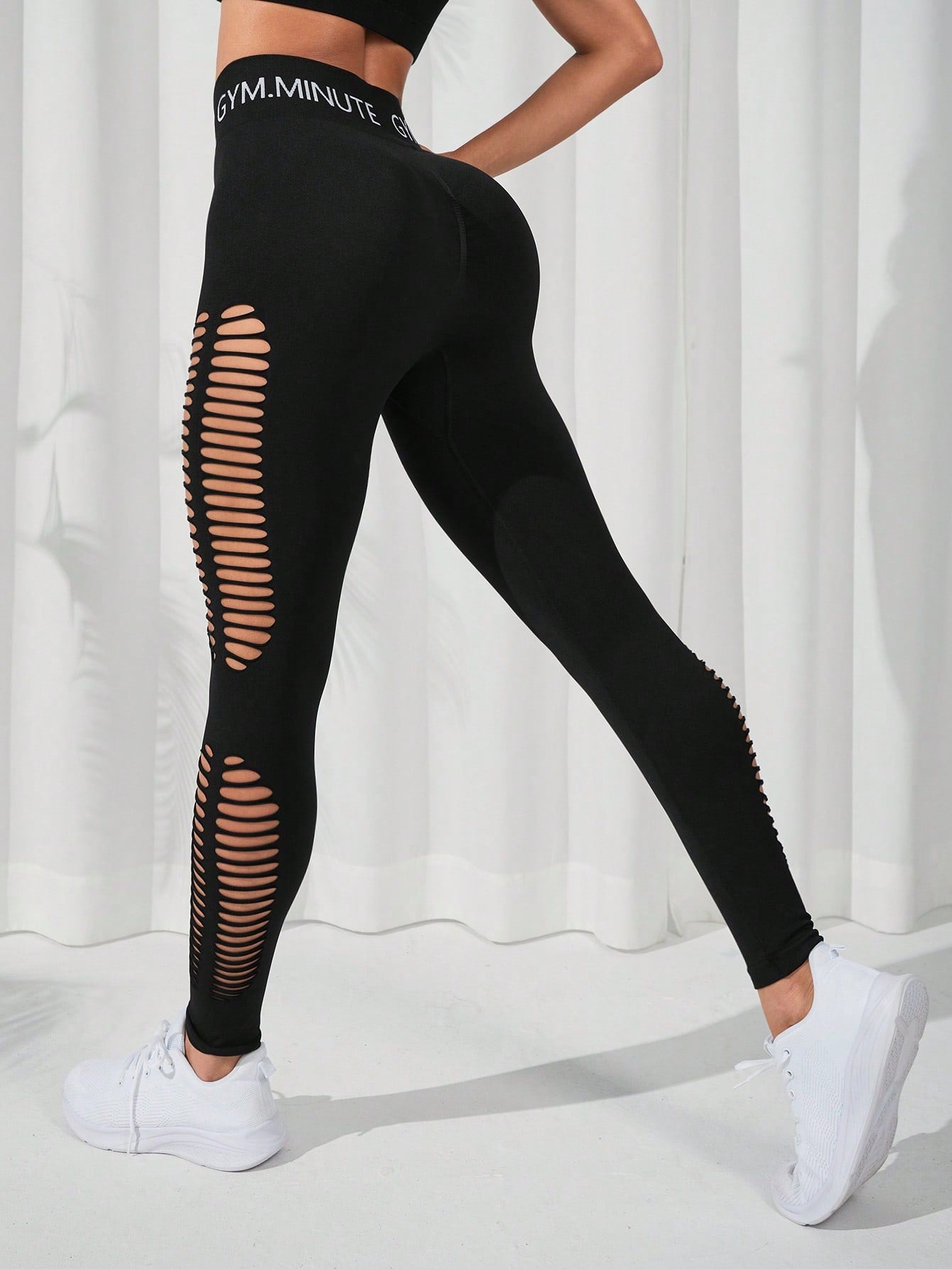 Letter Tape Waist Cut Out Sports Leggings