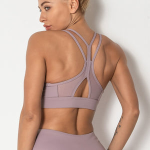 Sports bra breathable shockproof mesh splice with fine straps