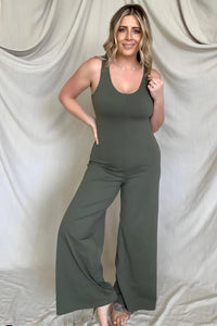 FawnFit Wide Leg Sleeveless Jumpsuit With Built-In Bra