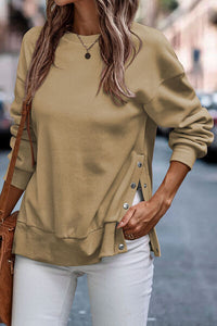 Snap Detail Round Neck Dropped Shoulder Sweatshirt