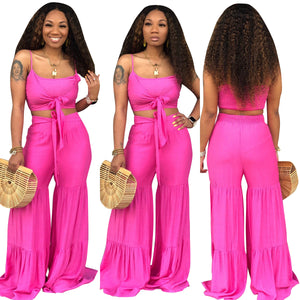 Sexy 2 Piece Set Crop Top and Wide Leg Pants