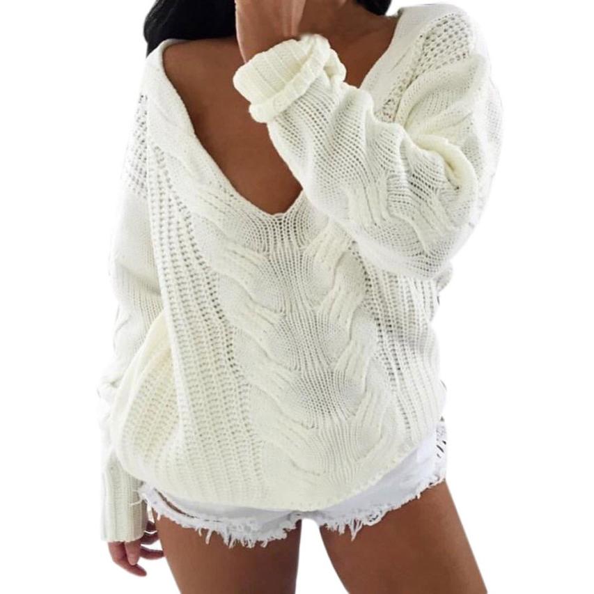 Long Sleeve Deep V Neck Sweater