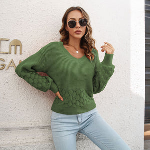 Feather Lantern Sleeve Knitted Sweater