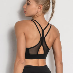 Sports bra breathable shockproof mesh splice with fine straps