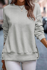 Snap Detail Round Neck Dropped Shoulder Sweatshirt