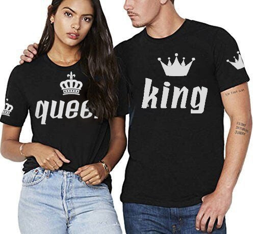 King & Queen Couple Matching Shirts with Sleeve Print