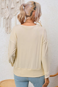 Spliced Lace V-Neck Ribbed Top