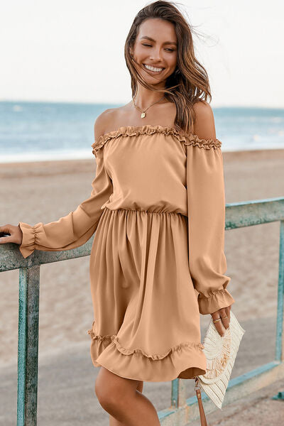 Frill Off-Shoulder Flounce Sleeve Dress