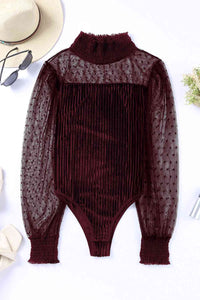 Mesh Long Sleeve Velvet Bodysuit