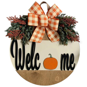 Pumpkin Bow Wooden Round Welcome Door hanger