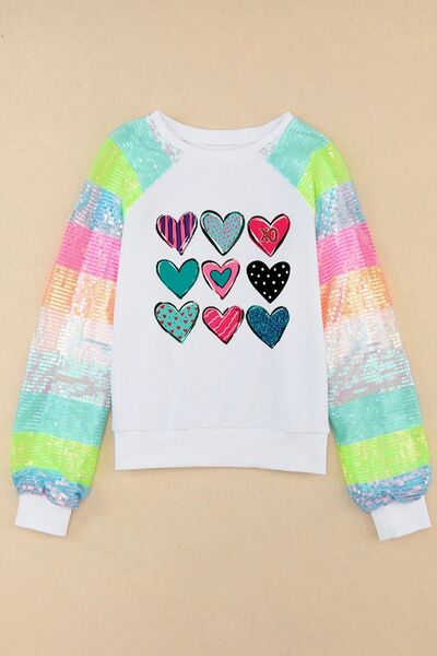 Heart Graphic Sequin Long Sleeve Sweatshirt